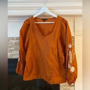 BANANA REPUBLIC Orange Puff-Sleeve Blouse - Size S